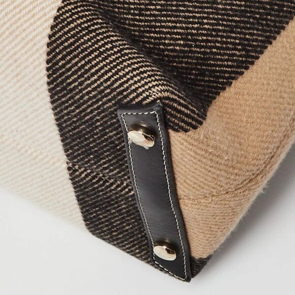 Burberry Black Leather Check Wool Medium Society Tote Bag - Picture 4 of 12